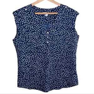 New York & Company Deep Teal Blue White Print Sleeveless Blouse Size Medium